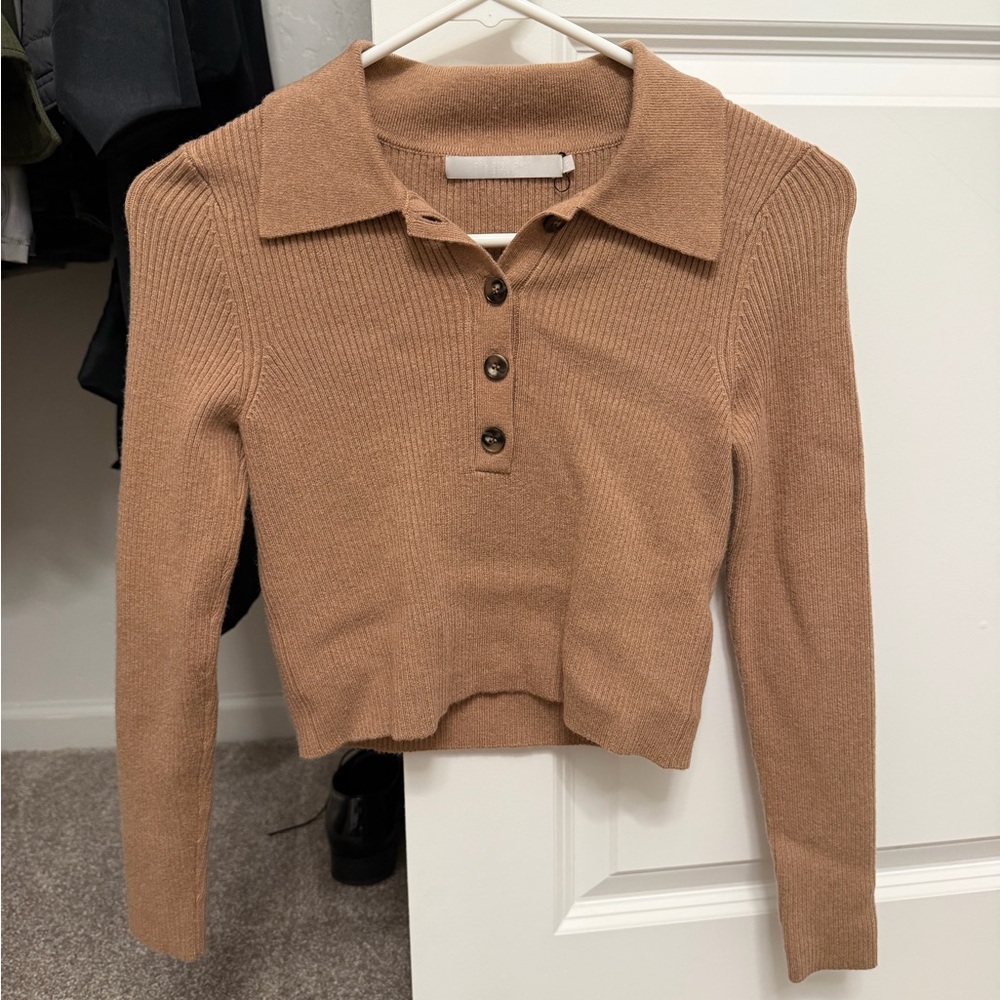 One Grey Day Tan Ribbed Sweater